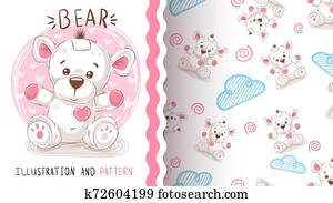 Cute teddy bear - seamless pattern