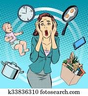 donna, e, cura casa, governante, bambino