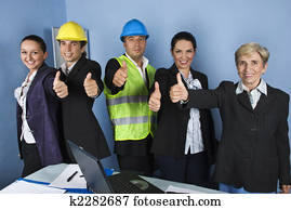 Engineer team giving thumbs up