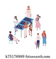 Flea market flat vector illustration. People buying designer jewelry and bijouterie, handmade accessories. Fashion market, street selling isolated on white background. Garage sell idea. Flea market flat vector illustration. People buying designer jewelry and bijouterie, handmade accessories. Fashion market, street selling isolated on white background. Garage sell idea.
