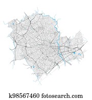 Montpellier, France Black and White high resolution vector map