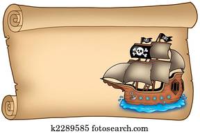 Old scroll with pirate ship Old scroll with pirate ship