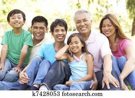 portrett, av, forlenget familie, gruppe, i park