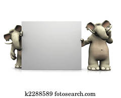 Two cartoon elephants with big blank sign.