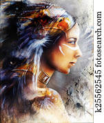 beautiful painting of native american indian woman with eagle, o beautiful painting of native american indian woman with eagle, o