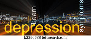 depressão, palavra, nuvem, glowing