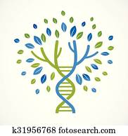 dna,, גנטי, איקון, -, עץ, עם, ירוק עוזב