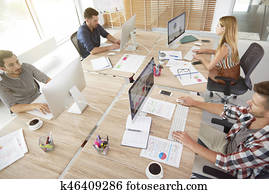 High angle view of office workers