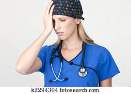 Medical Nurse with a Stress Headache