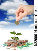 Plant hand and money.