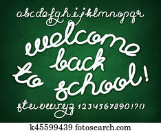 velkommen, tilbage til uddanne, handwritten, alfabet