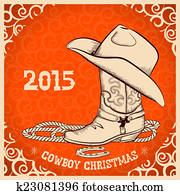 Western New Year greeting card with cowboy objects Western New Year greeting card with cowboy objects