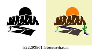 desfiladeiro, e, pôr do sol