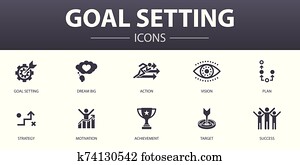 goal setting simple concept icons set. Contains such icons as dream big, action, vision, strategy and more, can be used for web, logo