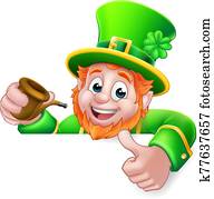 kobold, st patricks-tag, karikatur, pfeife, zeichen kobold, st patricks-tag, karikatur, pfeife, zeichen