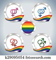 metálico, insignias, con, orgullo alegre, cinta, y, símbolos