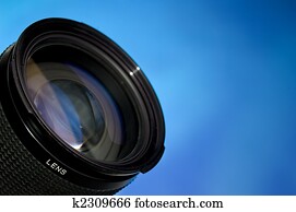 Photography lens over blue Photography lens over blue