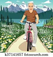 Senior man on his mountain bike outdoors Senior man on his mountain bike outdoors