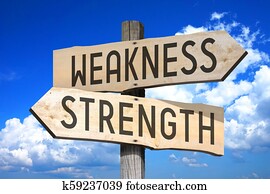 weakness strength signpost wooden illustration strengths word background weak vs concept fotosearch lifting strong person sky breaking chain links gograph