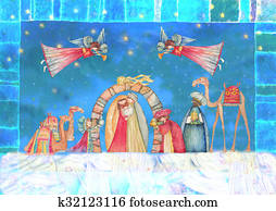 weihnachtsnativity, scene., jesus, mary, joseph