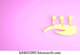 Yellow Acupuncture therapy on the hand icon isolated on pink background. Chinese medicine. Holistic pain management treatments. Minimalism concept. 3d illustration 3D render Yellow Acupuncture therapy on the hand icon isolated on pink background. Chinese medicine. Holistic pain management treatments. Minimalism concept. 3d illustration 3D render