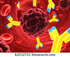 antibodies attacking a cancer cell antibodies attacking a cancer cell