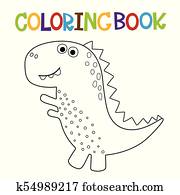 Cute cartoon dino coloring page Clipart | k68283185 | Fotosearch