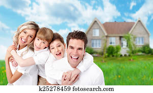 Family near new house.