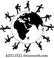 International global symbol people run around the world