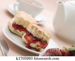 Scones Jam Clotted Cream and Strawberries with Afternoon Tea Scones Jam Clotted Cream and Strawberries with Afternoon Tea
