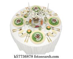 Serving of a festive table on a white background. 3d illustration Serving of a festive table on a white background. 3d illustration