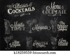 Set of cocktail menu chalk Set of cocktail menu chalk