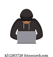 vector flat hacker with laptop isolated vector flat hacker with laptop isolated