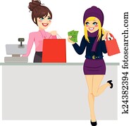 婦女購物, 支付, 由于, 現金