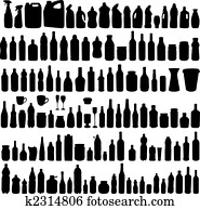 矢量, 彙整, ......的, 瓶子, 黑色半面畫像