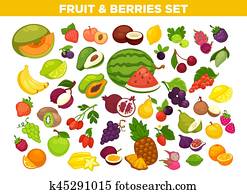 Fruits and berries vector isolated icons set Fruits and berries vector isolated icons set