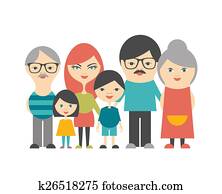 Multi generation family. Parents, children and grandparents. Flat design.