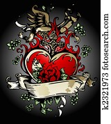 vintage heart with flores and cross vintage heart with flores and cross