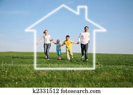 familia cuatro, en, casa ideal