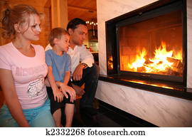 family and fireplace
