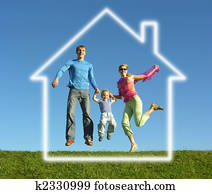 fly happy family with dream house