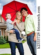 Happy family with umbrella Happy family with umbrella