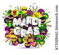 Illustration of Carnival Mardi gras on multicolors watercolor icons, colors of the Mardi Gras. Text of paper style. Illustration of Carnival Mardi gras on multicolors watercolor icons, colors of the Mardi Gras. Text of paper style.