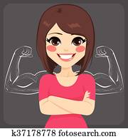 sterk, muskel, sketched, kvinne