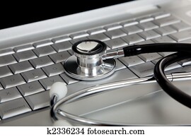 um, médico, estetoscópio, e, um, computador laptop