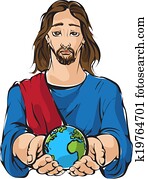 Jesus holding the hand planet Earts