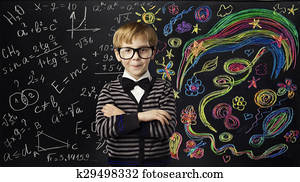 Kid Creativity Education Concept, Child Learning Art Mathematics Formula, School Boy Ideas Kid Creativity Education Concept, Child Learning Art Mathematics Formula, School Boy Ideas