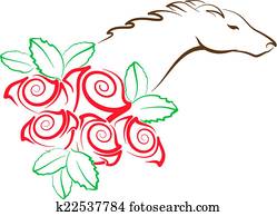 pferd, und, rosen pferd, und, rosen