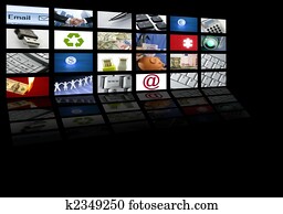 vídeo, tela tv, tecnologia, e, comunicações