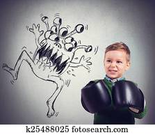 criança, caras, um, vírus